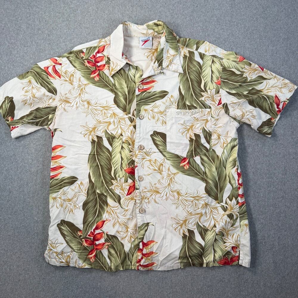 Vintage Speedo Hawaiian Button Down Shirt Men's Medium Short Sleeve Palm Print